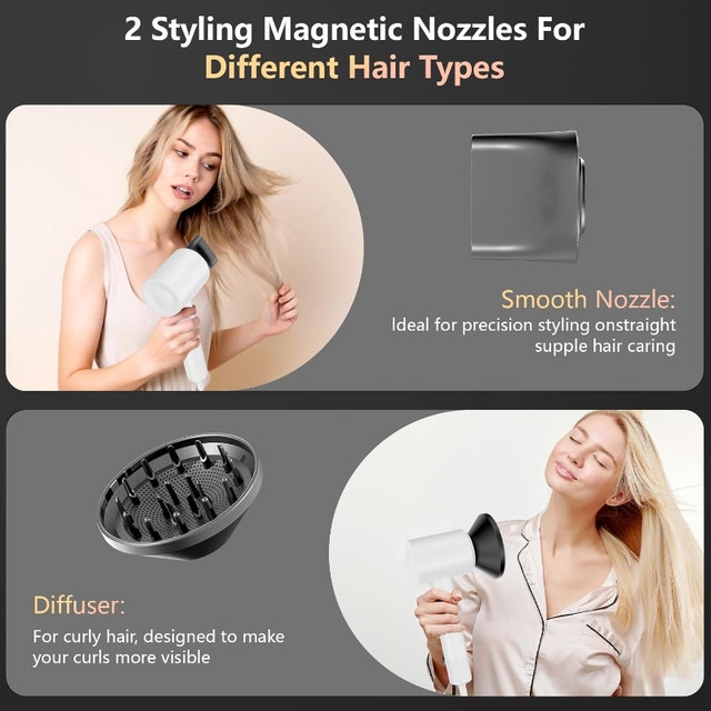 NEW Plasma Ionic Hair Dryer, High-Speed Low Noise w/ Attachments - photo 3