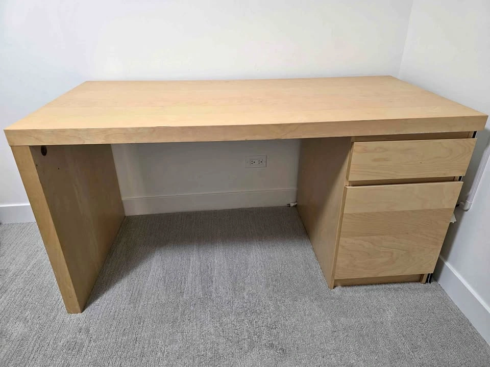 Desk with Drawers & Cable Shelf – Birch / Light Wood Finish