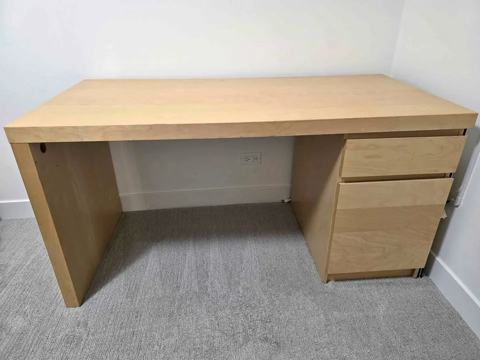 Desk with Drawers & Cable Shelf – Birch / Light Wood Finish