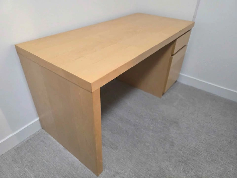 Desk with Drawers & Cable Shelf – Birch / Light Wood Finish - photo 2