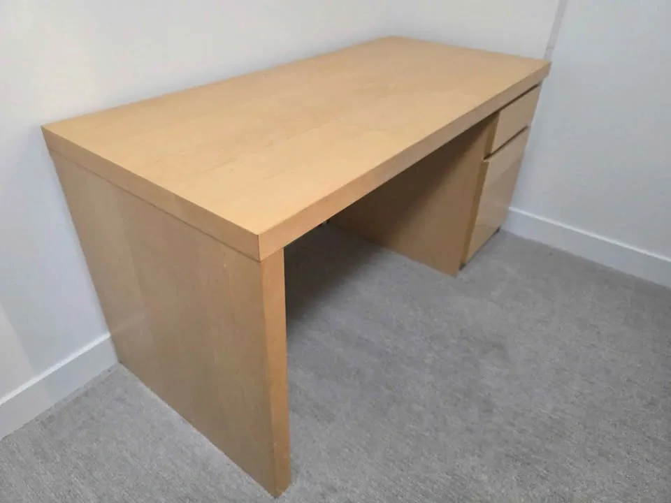 Desk with Drawers & Cable Shelf – Birch / Light Wood Finish - photo 2