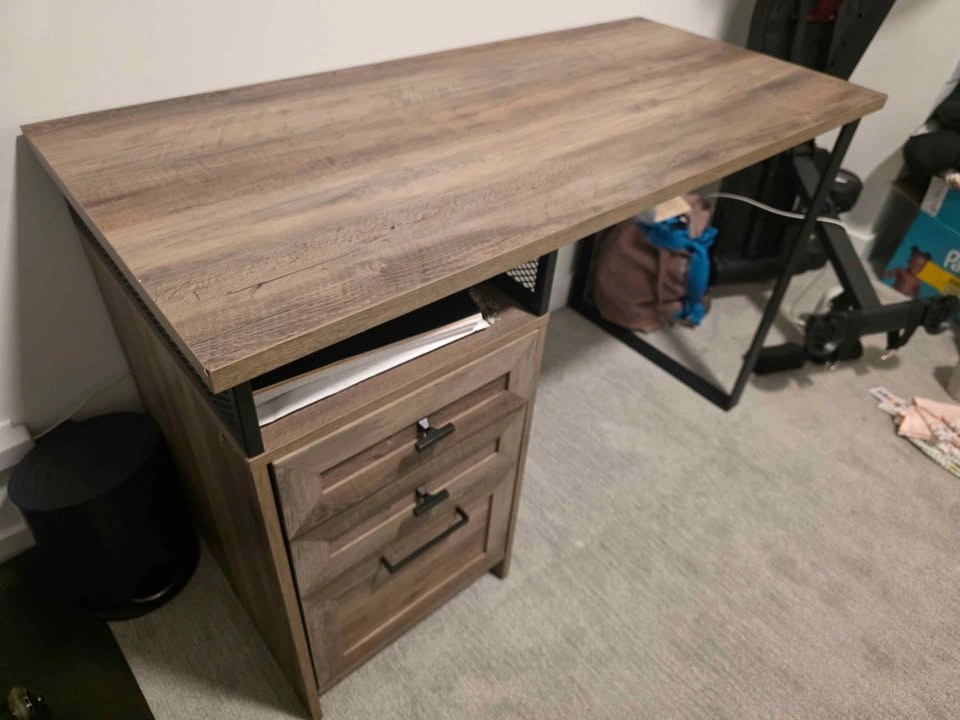 Rustic Industrial Desk with 3 Drawers & Mesh Shelf - photo 2