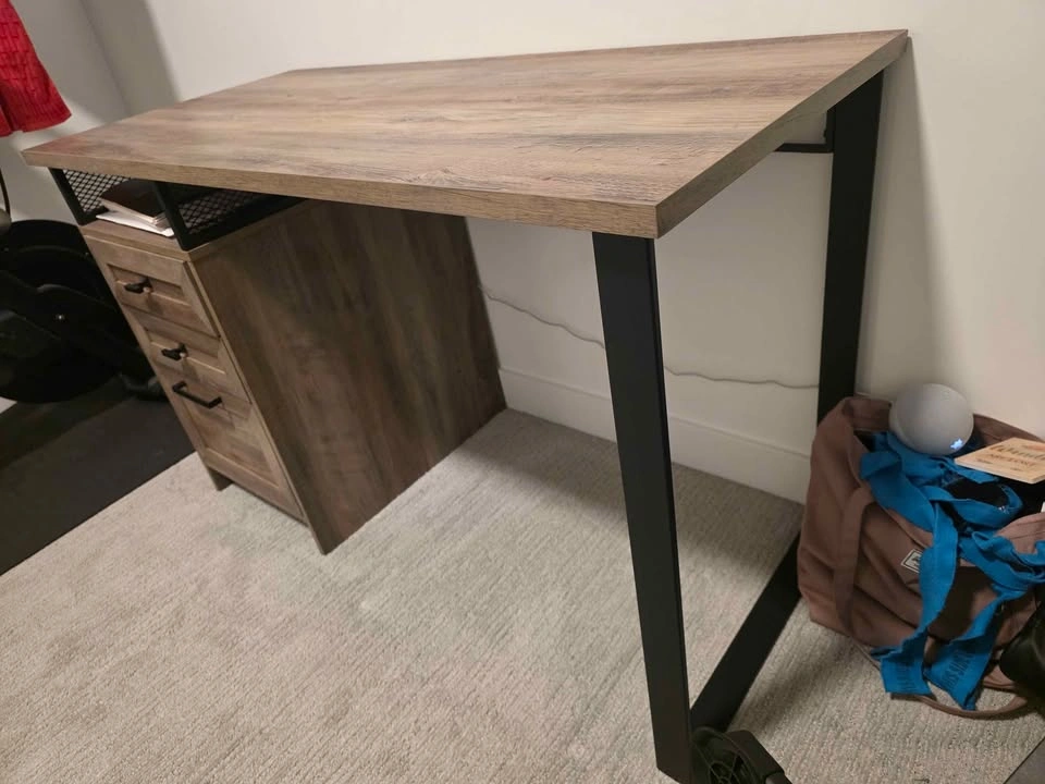 Rustic Industrial Desk with 3 Drawers & Mesh Shelf - photo 3
