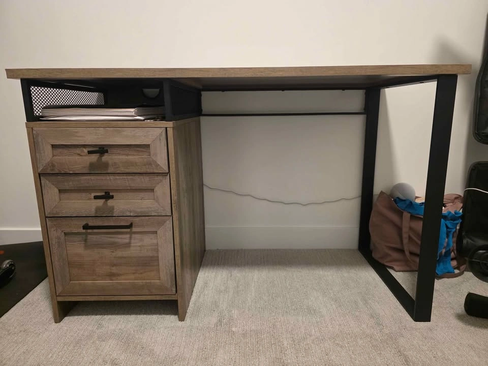 Rustic Industrial Desk with 3 Drawers & Mesh Shelf - photo 4