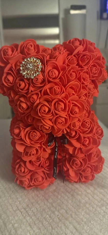 Red Rose Bear with Rhinestone Brooch