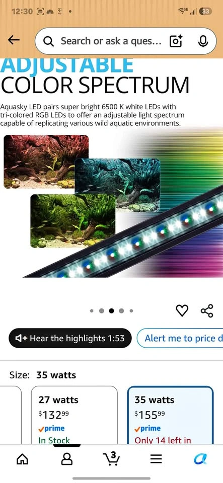 Fluval Aquasky 2.0 Bluetooth LED Aquarium Light – 35W, 48–60"