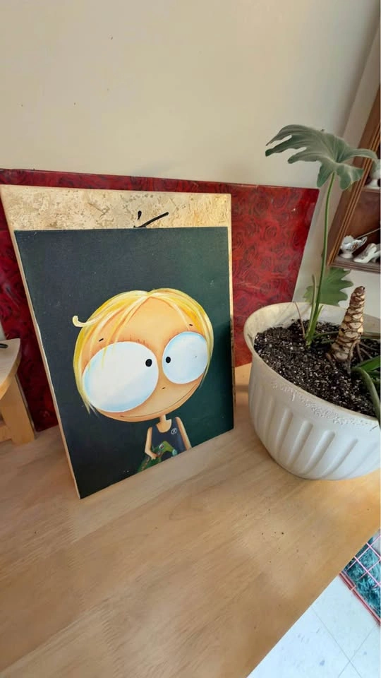 Mid-Century Pop Art Painting - Balinese "Big Eye" Style (Blonde)