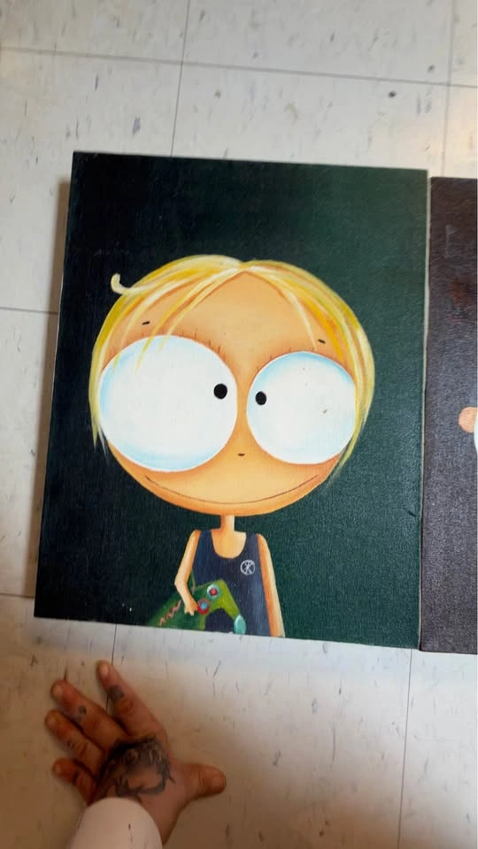 Mid-Century Pop Art Painting - Balinese "Big Eye" Style (Blonde) - photo 2