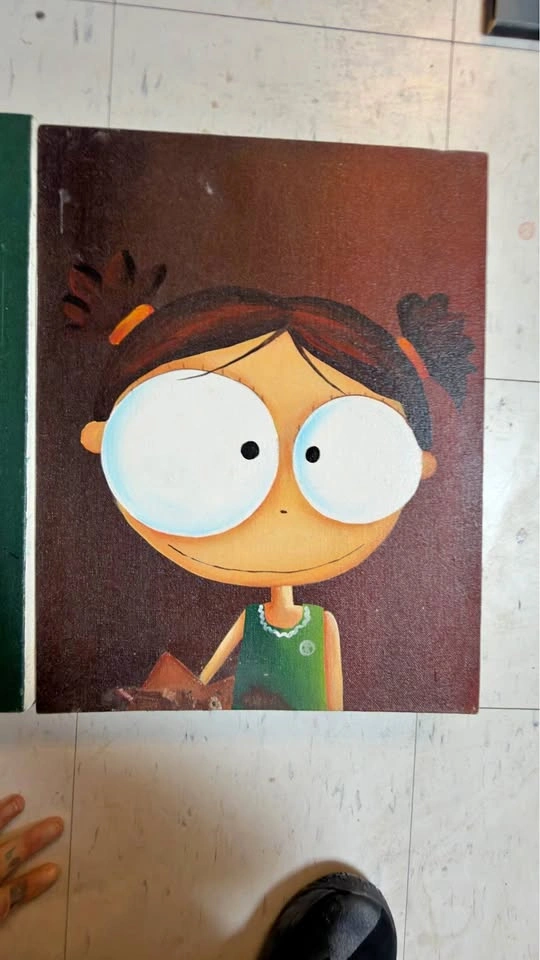 Vintage Balinese Pop Art Painting - Brunette Big Eye