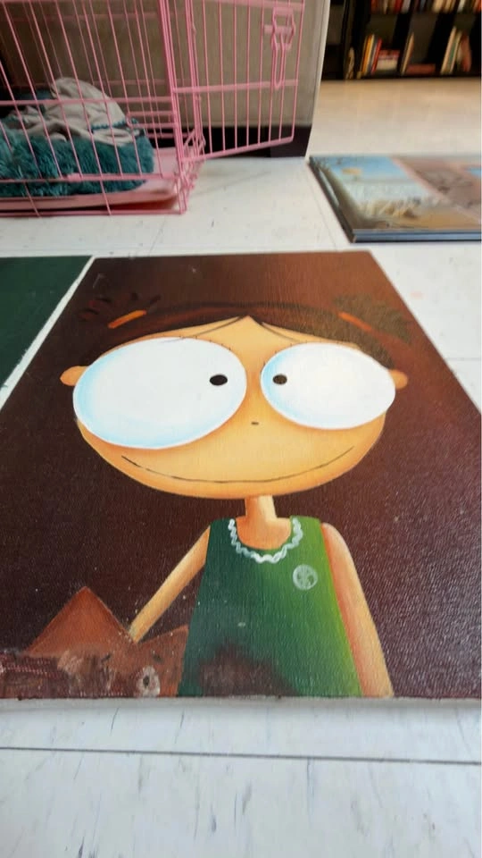 Vintage Balinese Pop Art Painting - Brunette Big Eye - photo 2