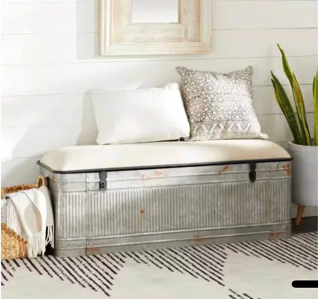 Metal Storage Bench With Burlap Seat