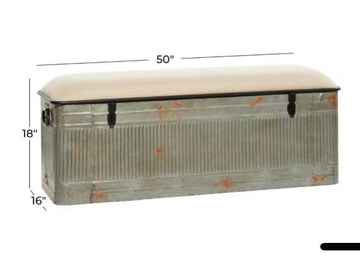 Metal Storage Bench With Burlap Seat - photo 2