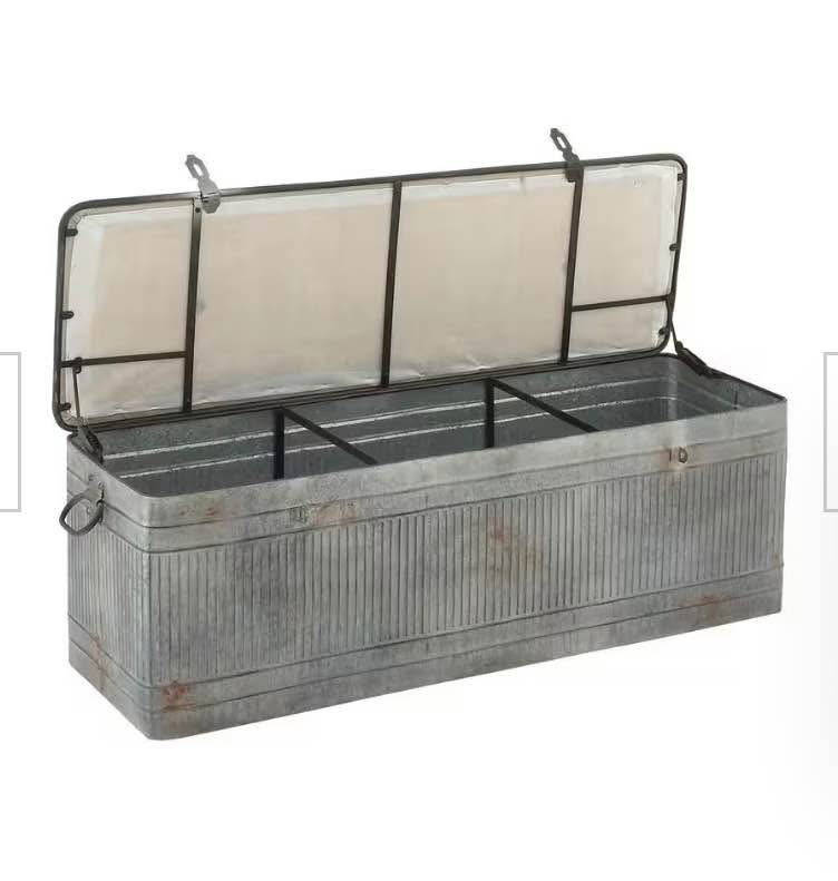 Metal Storage Bench With Burlap Seat - photo 3