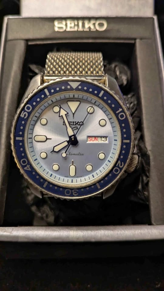 Seiko 5 Sports SRPE77K1 Automatic Blue Bezel Silver Dial Watch