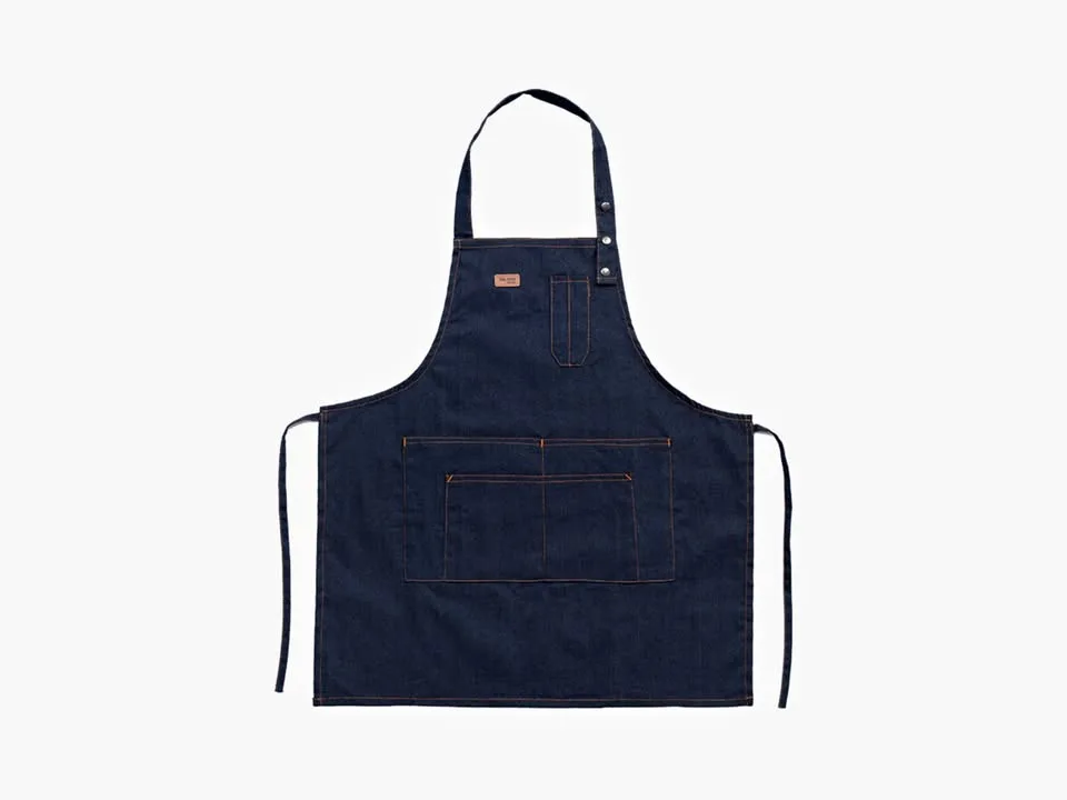 Denim Full Bib Apron with Pockets | Blue & Black thumbnail