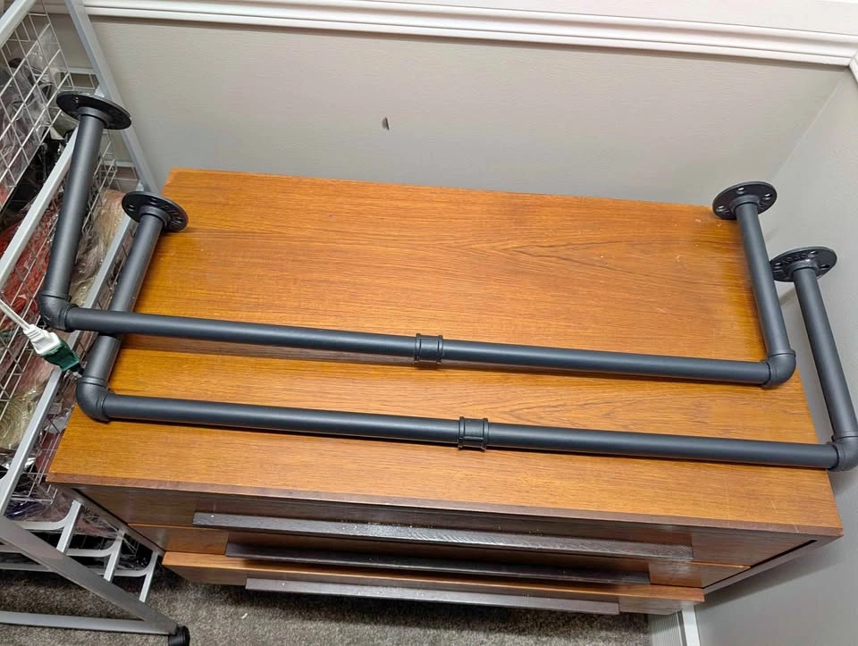 Black Industrial Pipe Garment Racks (Set of 2)