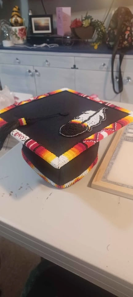 Hand beaded Indigenous grad caps