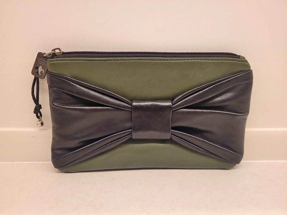 Fris & Co. Faux Leather Olive Green & Black Clutch