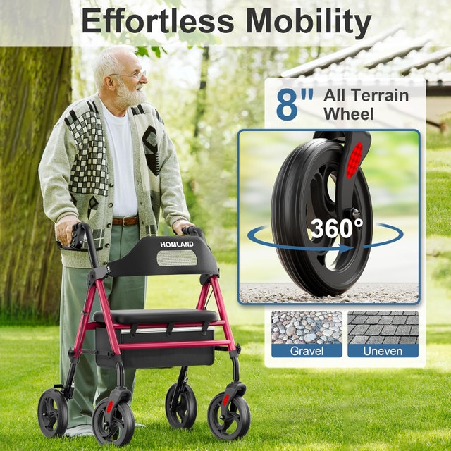 NEW HOMLAND FOLDABLE ROLLATOR WITH 350LB CAPACITY (NEW IN BOX) - photo 5