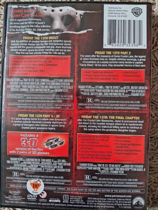 FRIDAY THE 13TH - 4-MOVIE COLLECTION W/ 3-D GLASSES - photo 2