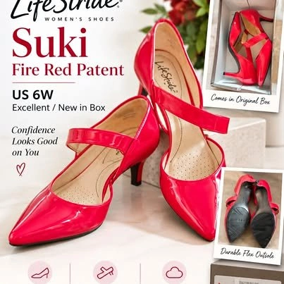 LifeStride Suki Fire Red Patent Pumps Size 6 Wide - New