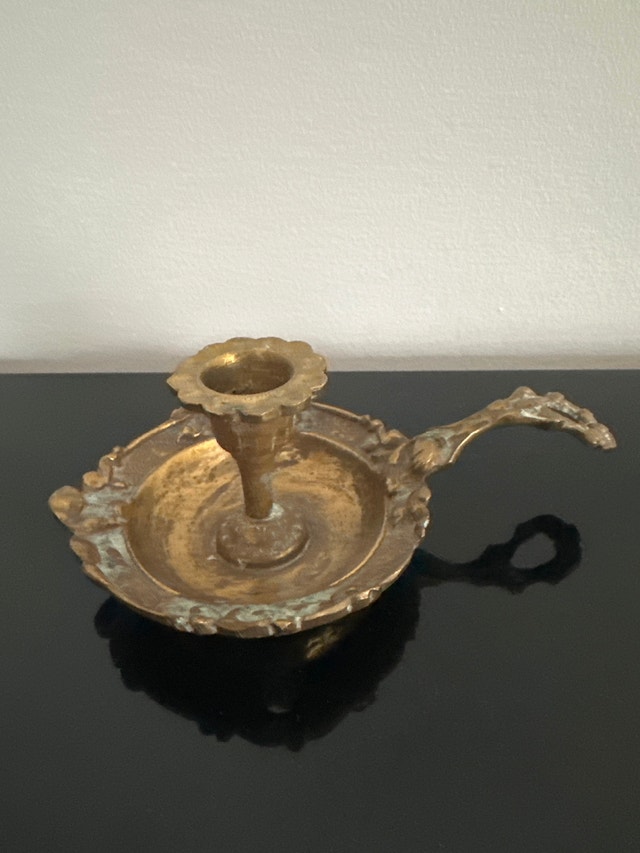 Antique Louis XV style brass hand candlestick/candle holder