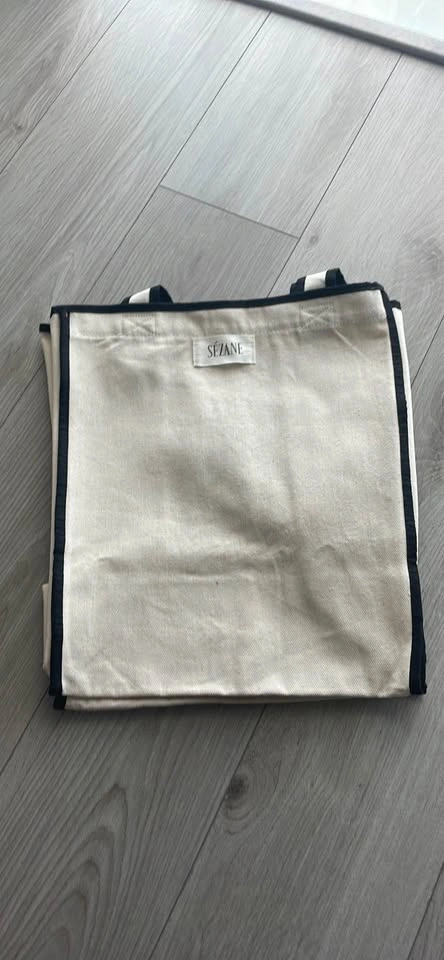 Sézane recycled cotton tote, ecru with black piping, new - photo 2