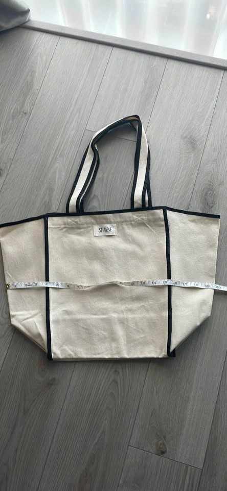 Sézane recycled cotton tote, ecru with black piping, new - photo 3