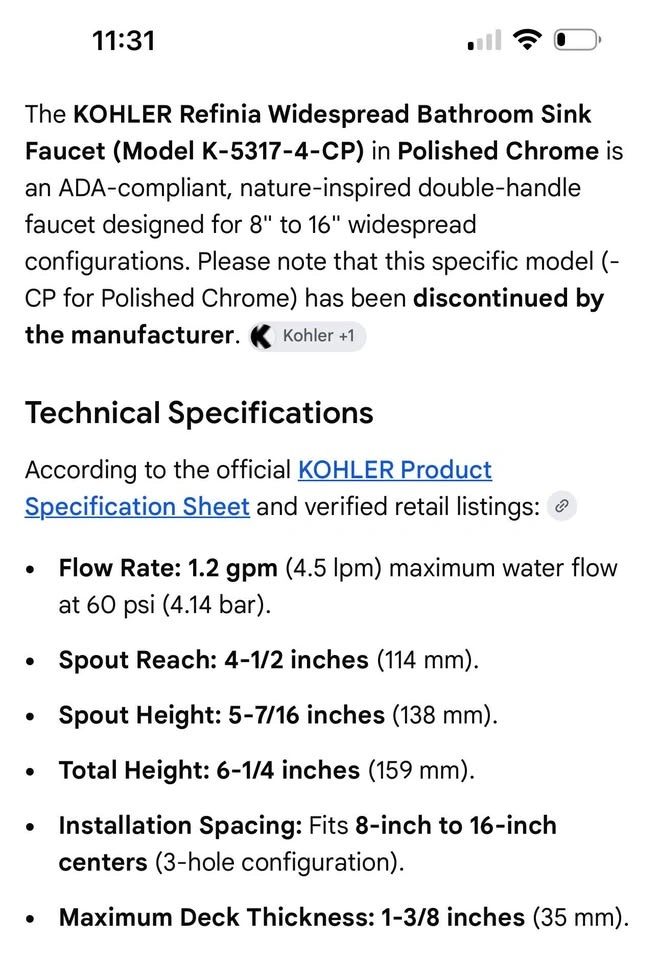 Kohler Refinia Widespread Bathroom Sink Faucet - photo 3