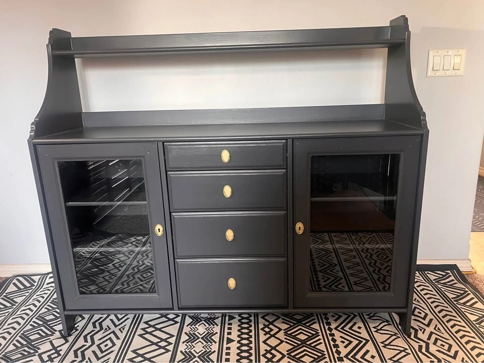 Solid Wood Buffet Sideboard with Hutch – Cracked Pepper Black - photo 2