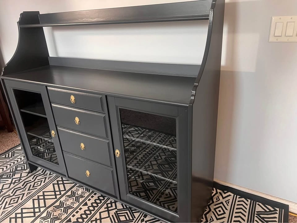 Solid Wood Buffet Sideboard with Hutch – Cracked Pepper Black - photo 3