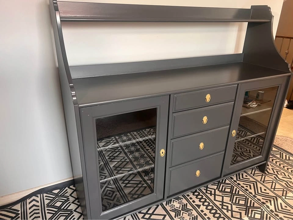 Solid Wood Buffet Sideboard with Hutch – Cracked Pepper Black - photo 4
