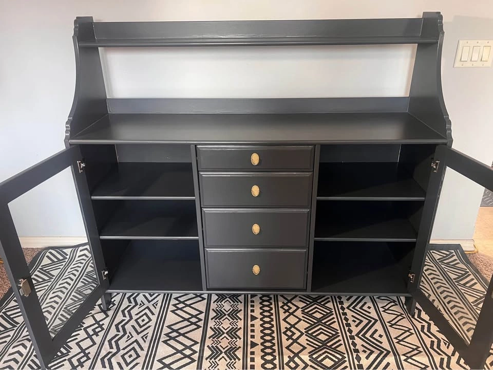 Solid Wood Buffet Sideboard with Hutch – Cracked Pepper Black - photo 5