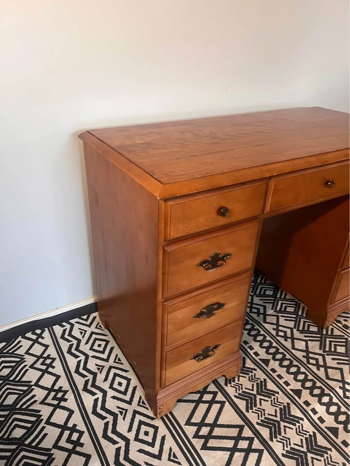 Vintage Solid Maple Desk / Vanity – 9 Drawers, Compact Home Offi - photo 3