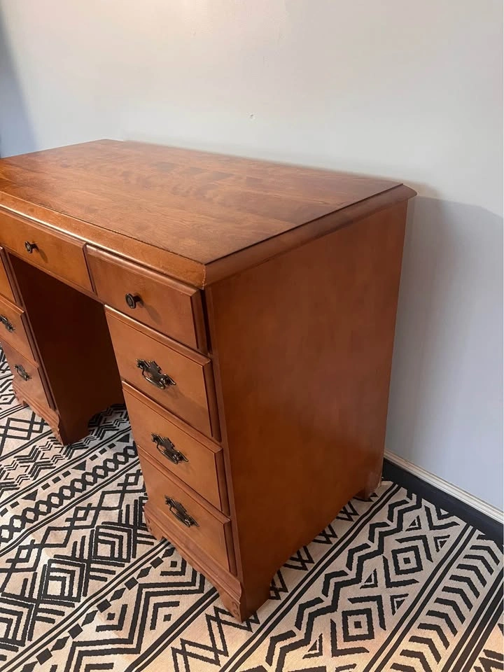 Vintage Solid Maple Desk / Vanity – 9 Drawers, Compact Home Offi - photo 4