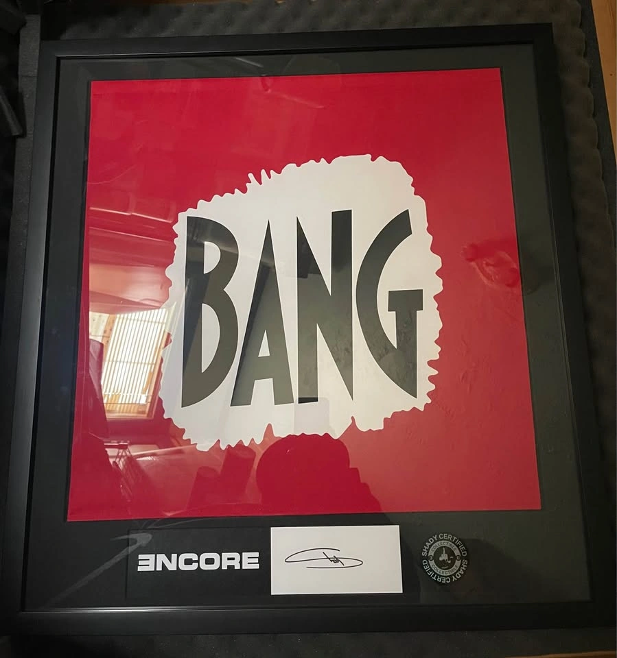 EMINEM ENCORE 20TH ANNIVERSARY FRAMED BANG FLAG Signed