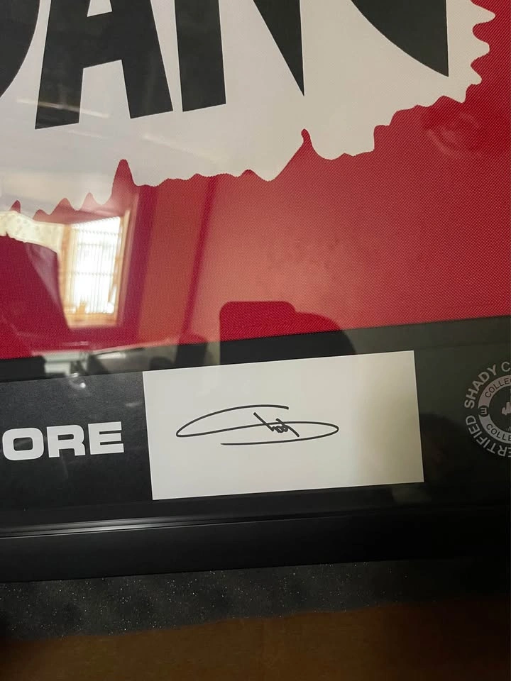 EMINEM ENCORE 20TH ANNIVERSARY FRAMED BANG FLAG Signed - photo 2