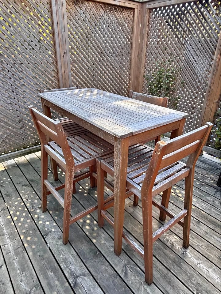 Wood patio table and four chairs