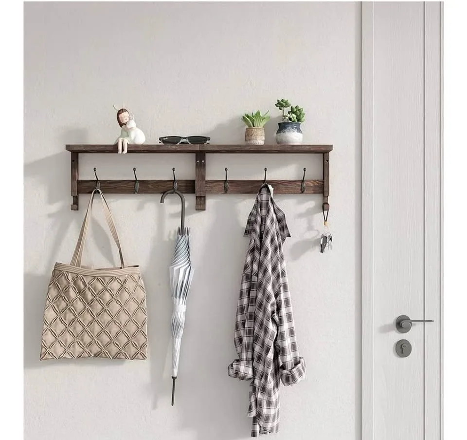 VERTORGAN Coat Hooks, Wood Rack Wall-Mounted image indicator(3)