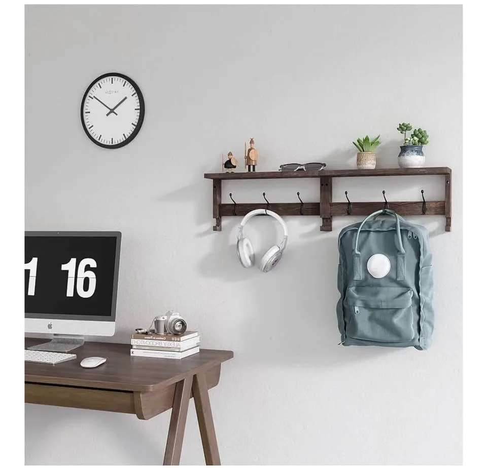 VERTORGAN Coat Hooks, Wood Rack Wall-Mounted image indicator(8)