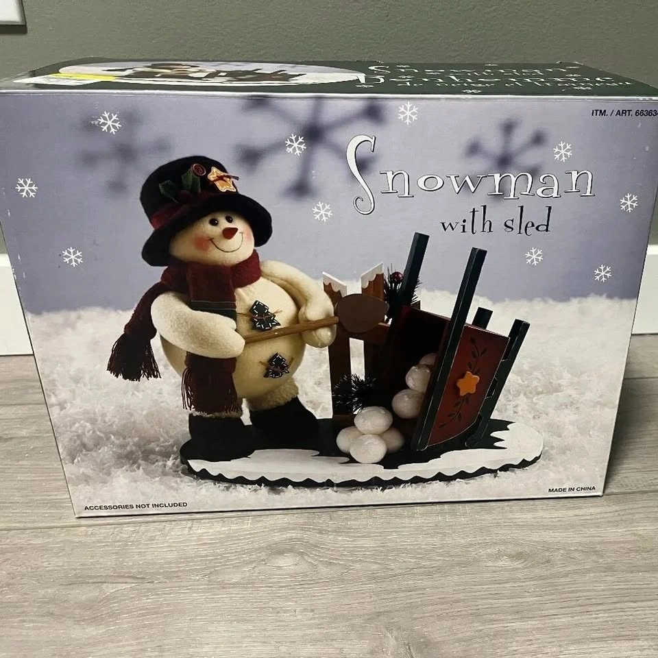 BRAND NEW Costco Fabric Tabletop Snowman with Sled Decoration - photo 2