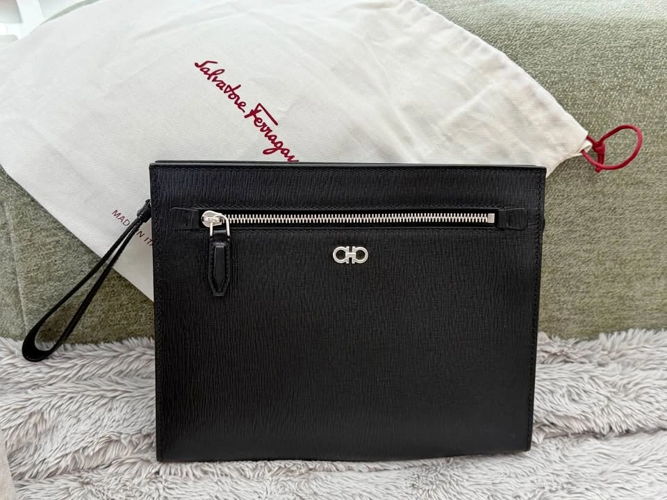 Salvatore Ferragamo Gancini Logo Plaque Clutch Bag