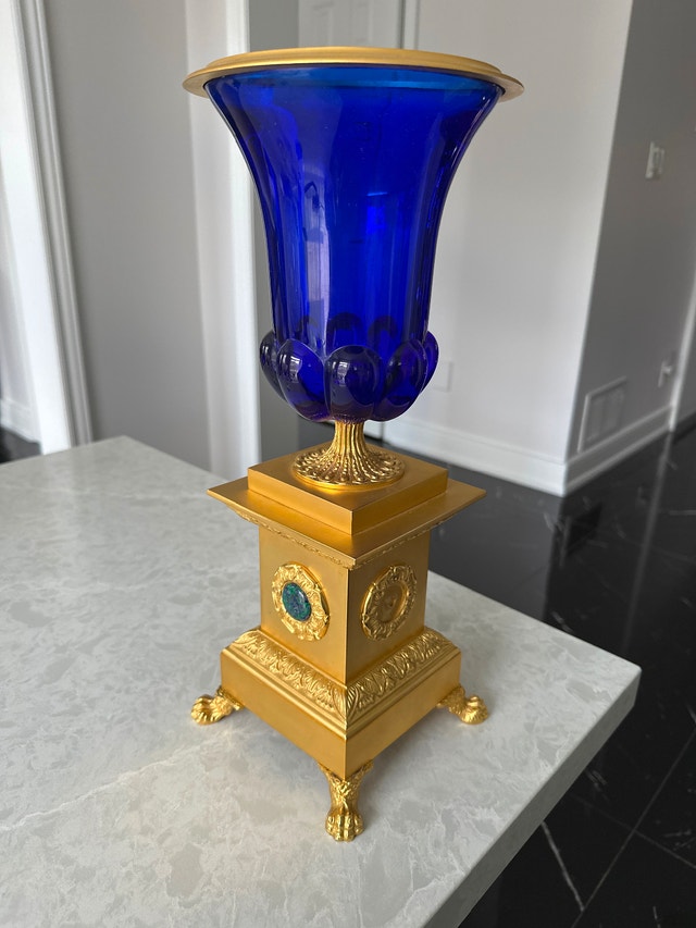 Italian Laudarte SRL cobalt glass and 24K gold gilt bronze urn - photo 5