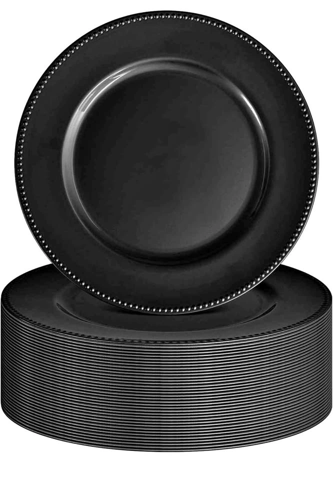 30 Pcs Black Charger Plates Round Charger Plates 13 Inch Bulk