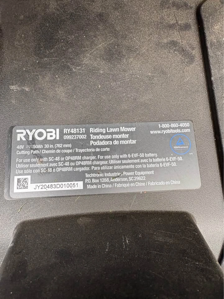 Ryobi RM300e Riding Lawn Mower with New Batteries & Bagger - photo 3