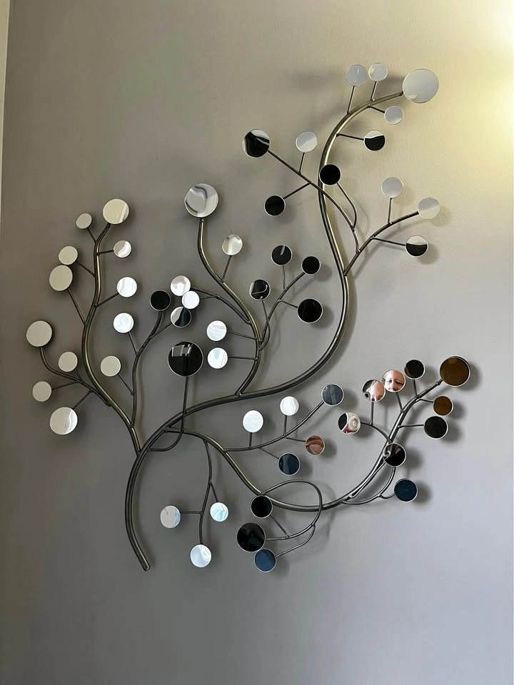 Metal Branch Wall Art with Circular Mirrors