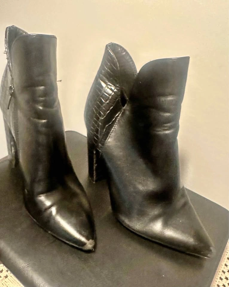 Black Pointed Toe Block Heel Ankle Boots