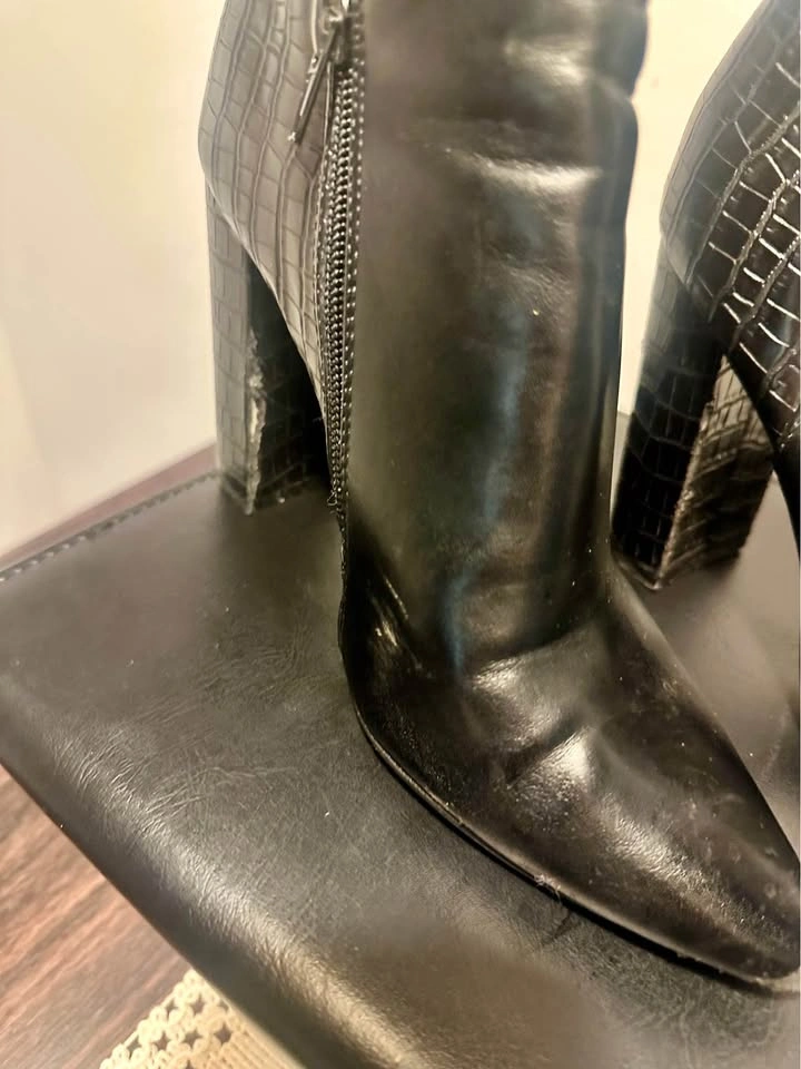 Black Pointed Toe Block Heel Ankle Boots - photo 4