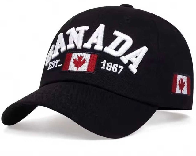 CANADA EST 1867 Baseball Cap, Adjustable Strap. Black