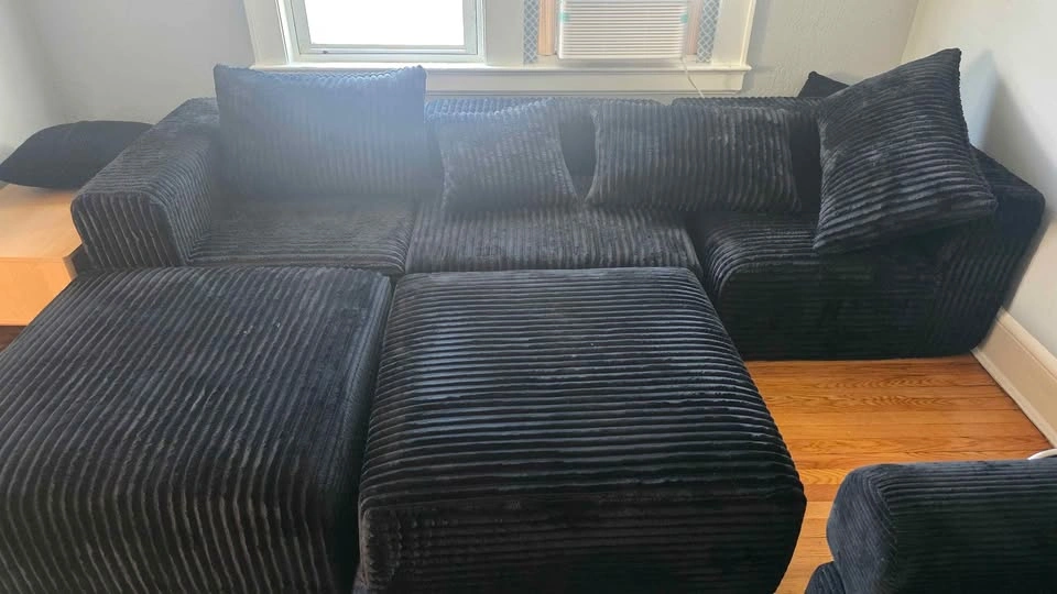 Black Corduroy Modular Sectional Sofa - photo 2